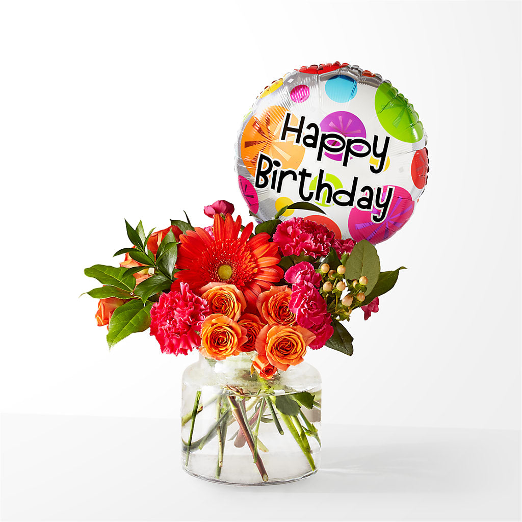 Fiesta Bouquet with Birthday Balloon – Parkside Flowers, Rockwell City IA
