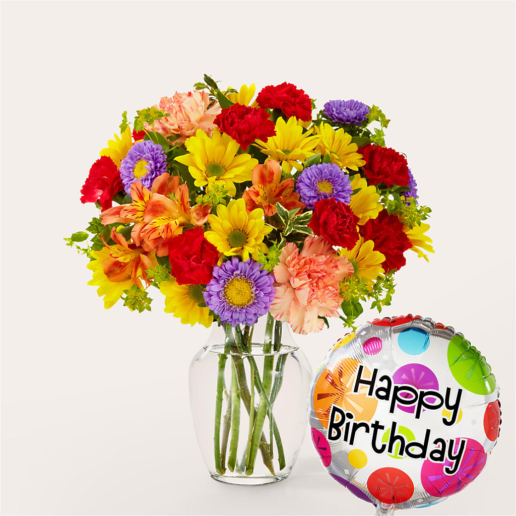 Kaleidoscope Bouquet with Birthday Balloon – Parkside Flowers, Rockwell City IA