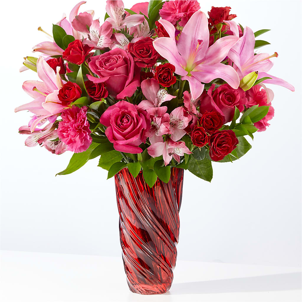 In Love Bouquet with Luxe Swirl Vase – Parkside Flowers, Rockwell City IA