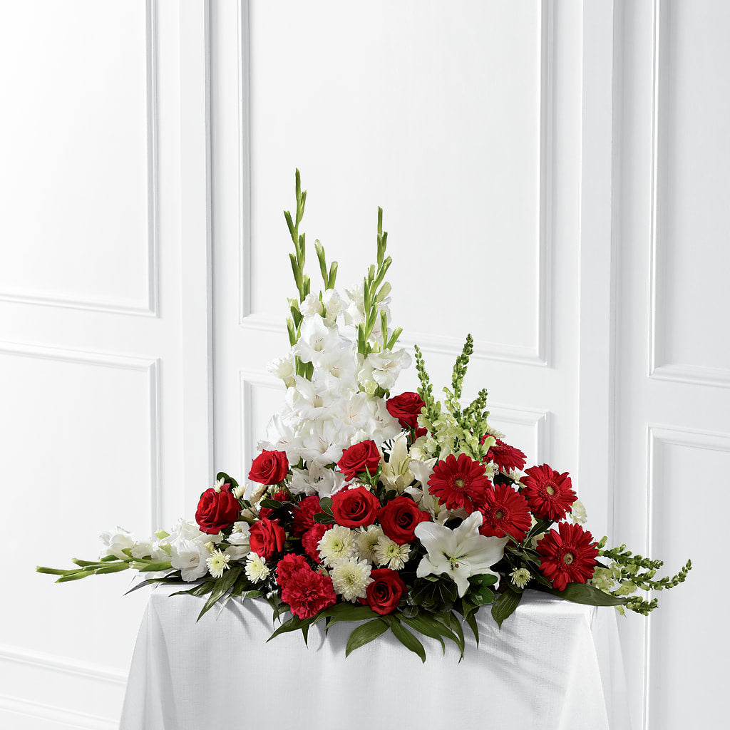 Crimson & White Arrangement – Parkside Flowers, Rockwell City IA