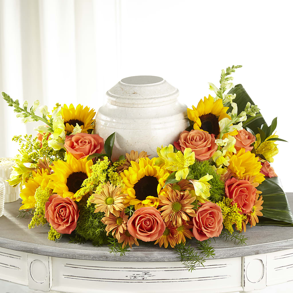 Faithful Sunflower Cremation Adornment – Parkside Flowers, Rockwell City IA