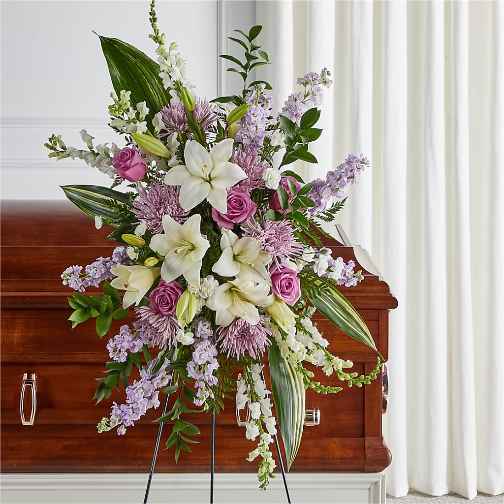 Grateful Hearts Standing Spray – Parkside Flowers, Rockwell City IA