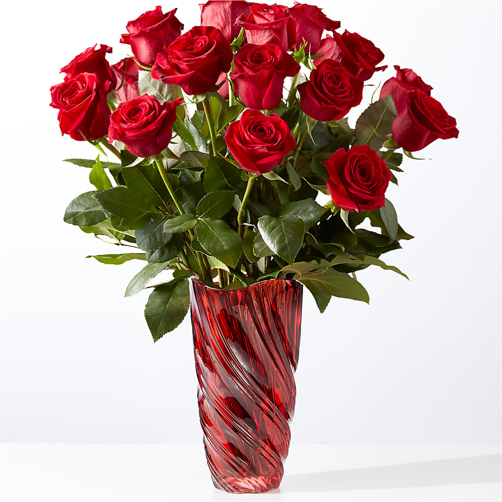 Classic Love Red Rose Bouquet with Luxe Swirl Vase – Parkside Flowers, Rockwell City IA