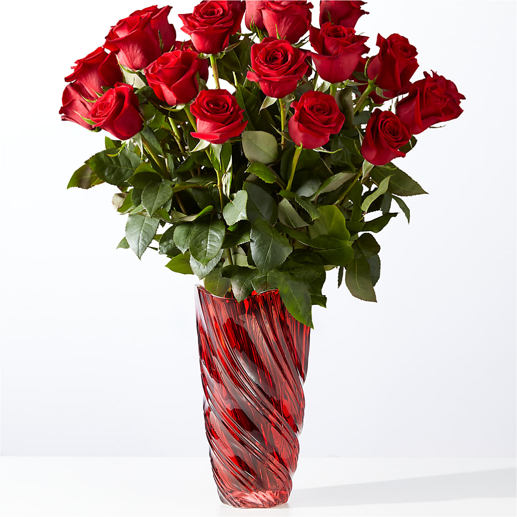 Classic Love Red Rose Bouquet with Luxe Swirl Vase – Parkside Flowers, Rockwell City IA
