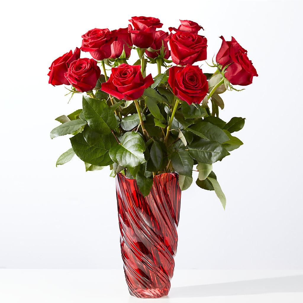 Classic Love Red Rose Bouquet with Luxe Swirl Vase – Parkside Flowers, Rockwell City IA