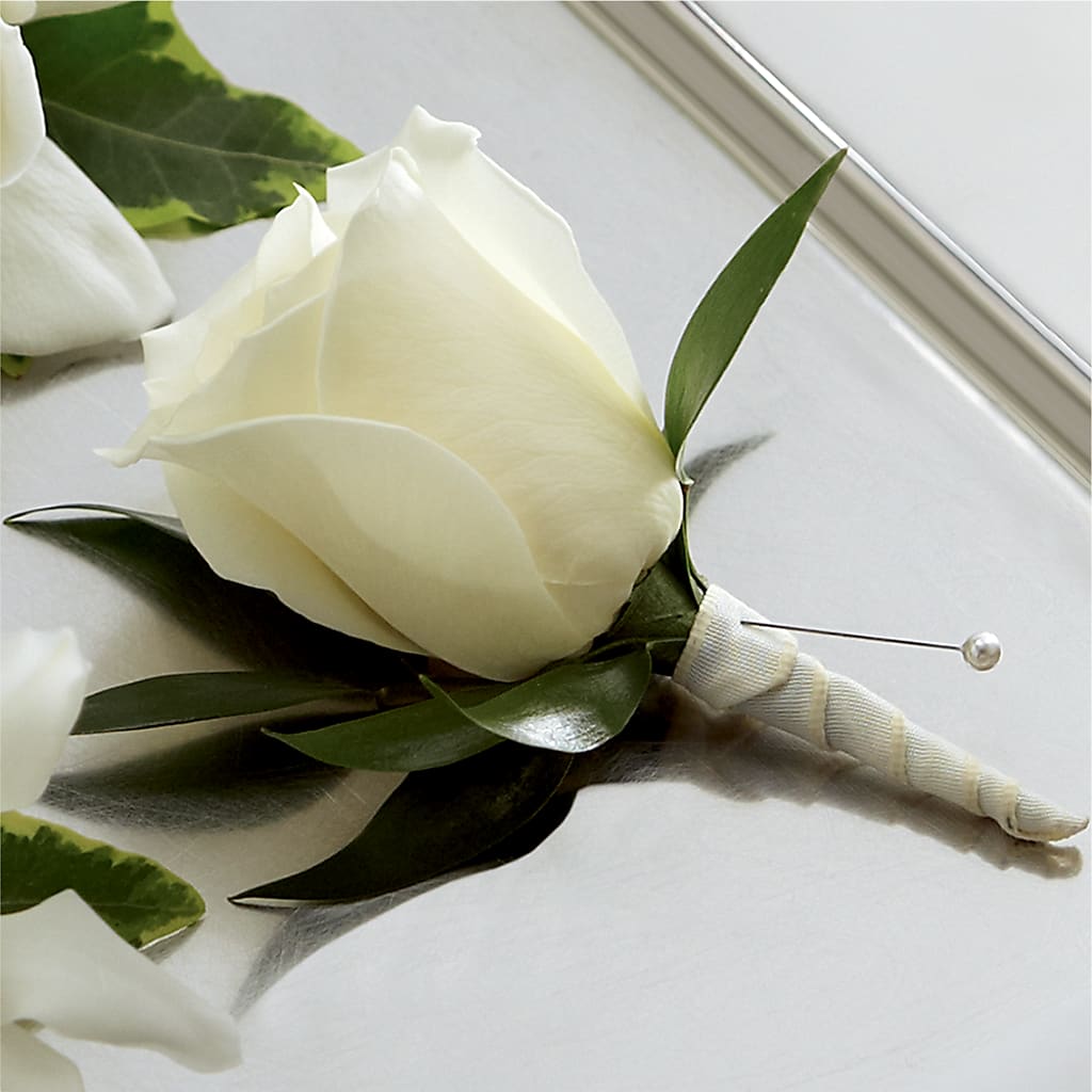 White Rose Boutonniere – Parkside Flowers, Rockwell City IA