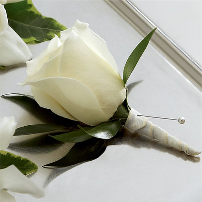 White Rose Boutonniere –  Parkside Flowers, Rockwell City IA